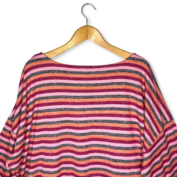 Lane Bryant Women's Boatneck Tee With Side Drawstring 26/28 Gray Pink Stripe - Picture 7 of 13